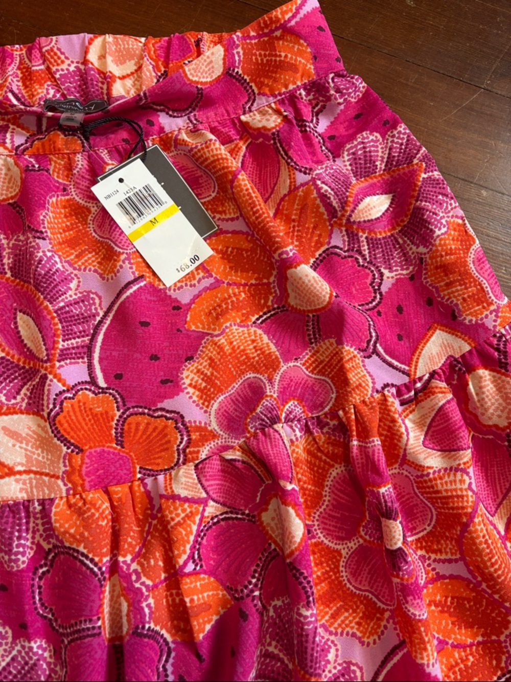 Ninety Clothing Co. Floral Tiered Midi Skirt in Pink and Orange Medium NWT - Picture 3 of 4